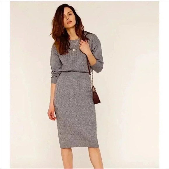 REVOLVE Heartloom New Midi Skirt Sweater Cable Knit Neutral Gray - Picture 3 of 10